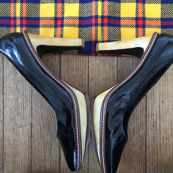 Celine Yellow Brown Black High Heels Stitching - Picture 5 of 8